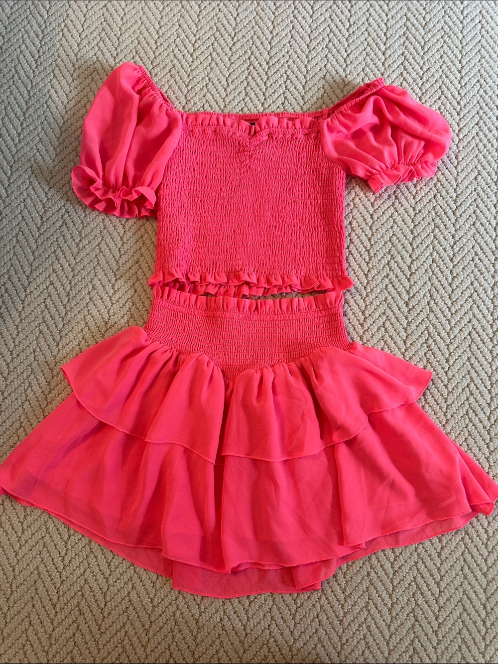 Katie J NYC Pink Girls Two-Piece Smocked Top & Tiered Skirt Set